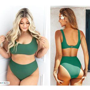 Green Bralette & High Waist Cheeky Bikini Set